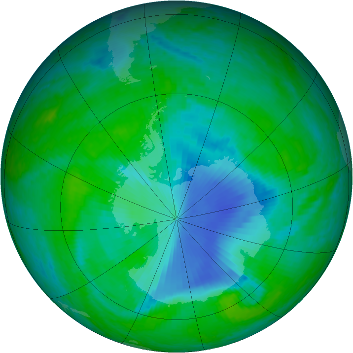 Antarctic ozone map for 16 December 2001
